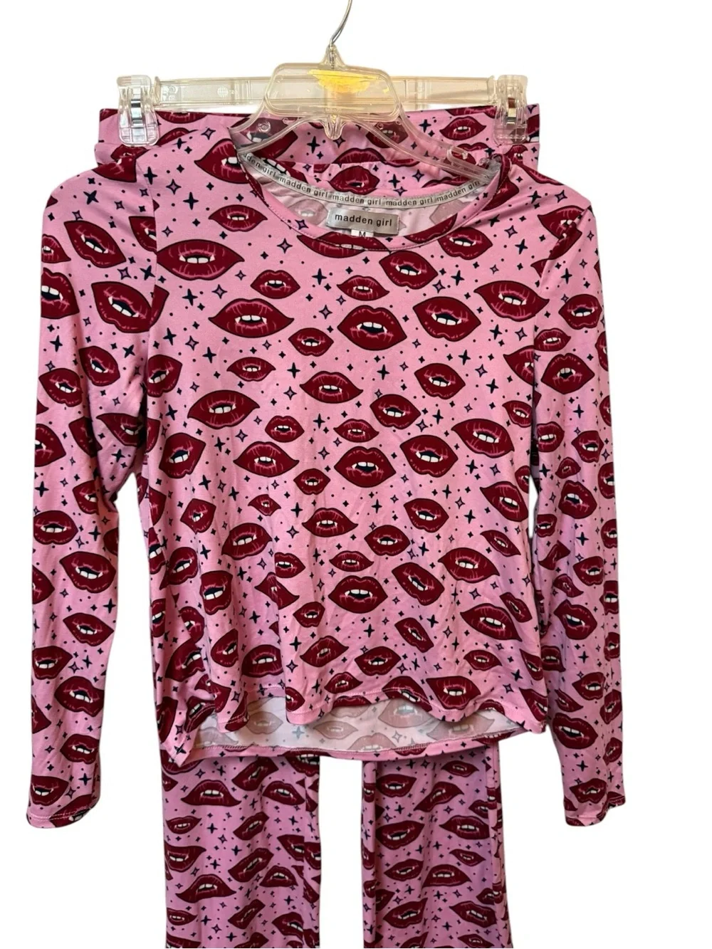 Madden Girl Pink Vampire Fangs Lip Print Pajama Loungewear Halloween Goth Medium